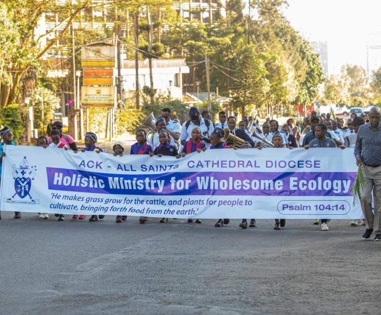 Anglican church of Kenya faithful participating in the annual walk on Palm Sunday, highlighting environmental stewardship and sustainable food productionl 
