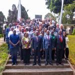 Forestry PS Mr. Gitonga Mugambi, KEFRI CEO Dr. Jane Njuguna, Secretary Forest Development George Tarus and Secretary Administration Patrick Meso lead delegates in a group photo at KEFRI headquarters Muguga as the 2026 IUFRO Joint Conference officially opens..